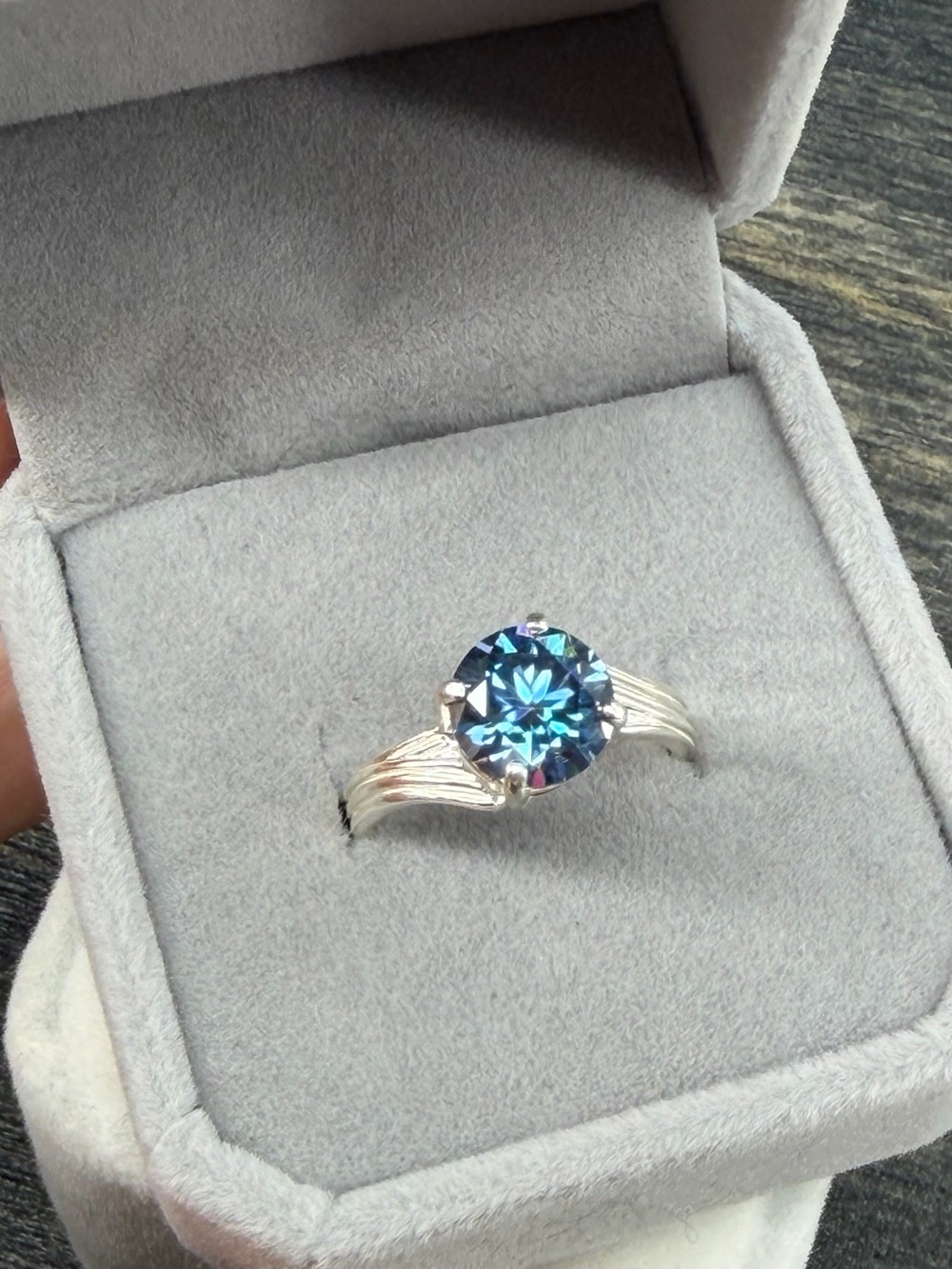 2CT Certified Blue Diamond Moissanite Solitaire Ring in 925 Sterling Silver Sz 7 - Picture 5 of 16